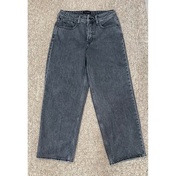 Free Assembly Super High Crop Wide Straight Jeans Womens 10 Black Denim - Picture 1 of 10